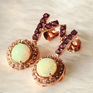 Top1Jewelry ต่างหูเงินแท้ 925 พลอย Opal แท้
