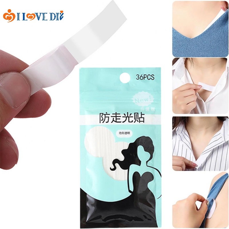 36 ชิ้น / ถุง มีกาวในตัว มองไม่เห็น สติกเกอร์ป้องกันแสงสะท้อน / สติกเกอร์สองด้าน ใส คงที่ สําหรับชุดเดรส คอเสื้อ ชุดชั้นใน วง