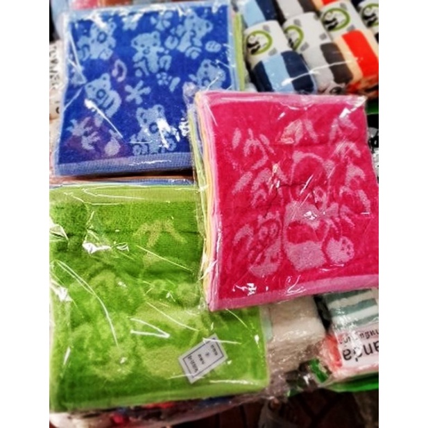 ผ้าขนหนูผืนเล็ก เช็ดหน้าเด็ก อเนกประสงค์ ขนาด 10x10 นิ้ว (12ผืน) คละลาย คละสี