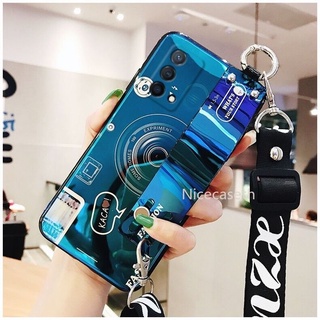 OPPO A95 A16K A16 A55 A54 A74 4G 5G เคส Backpack Style Phone Soft Case เคสโทรศัพท Camera Pattern with Wristband Stand Phone Back Cover