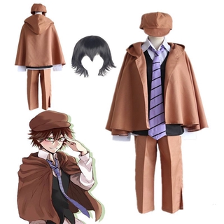 Anime Bungo Stray Dogs Ranpo Edogawa Cosplay Costume Short Black Wig Brown Uniform Halloween Masquerade Party