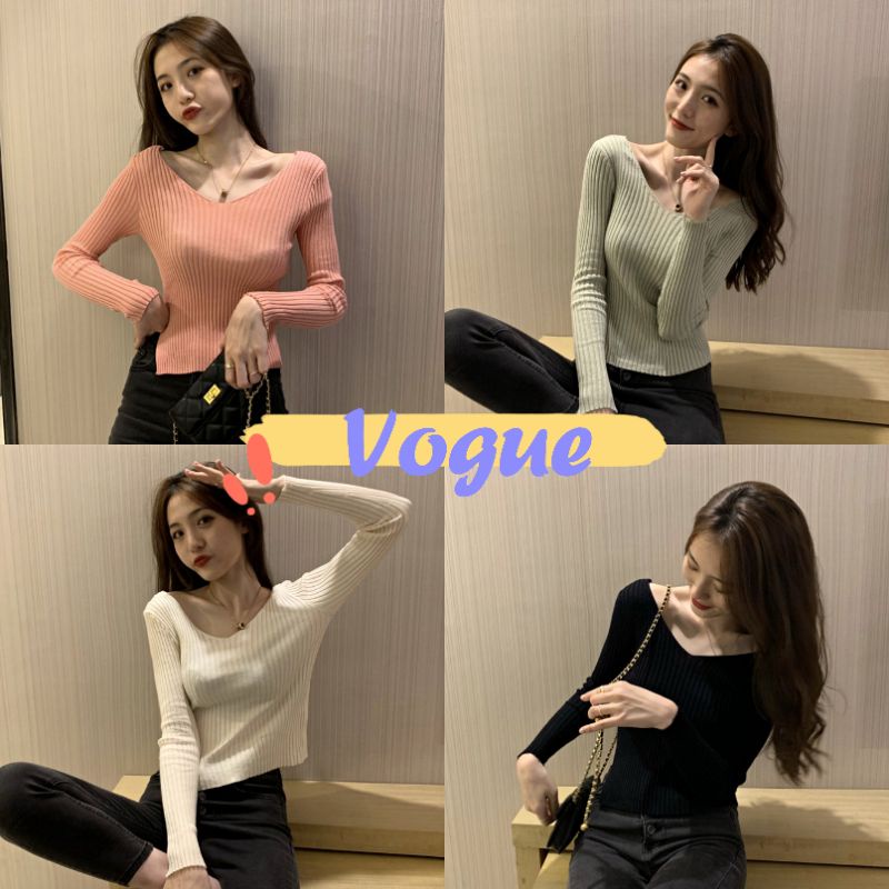 Vogue​ ​พร้อมส่ง​ ​เสื้อไหมพรมแชนยาว คอวี ผ้าร่องดีเทล เปิดเอวด้านขวาสุดเก๋ (9056) -N