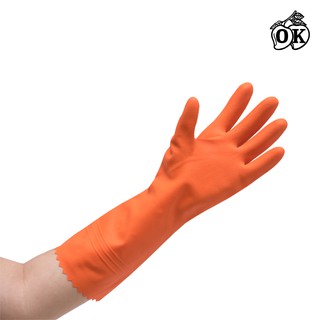 ถุงมือแม่บ้านOK สีส้ม เบอร์M (3คู่) RUBBER GLOVES