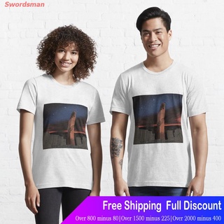เสื้อยืดคอกลมcrew neckSwordsman thailandเสื้อยืดแขนสั้น Mahanakhon Building Thailand Bangkok Night Scene Essential T-Shi