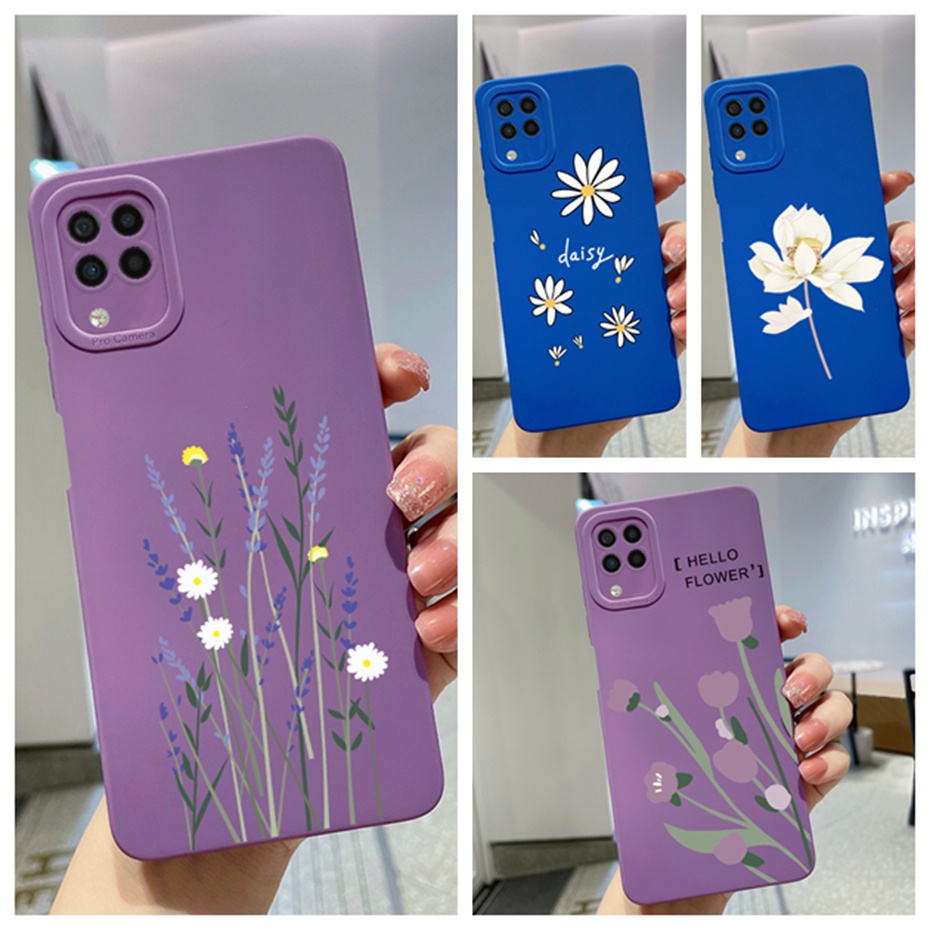 เคสโทรศัพท์ซิลิโคน กันกระแทก ลายดอกไม้สีม่วง สําหรับ Samsung Galaxy A12 M12 M32 M22 A22 4G 5G