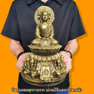 พระพุทธคันธราช ปางสมาธิธรรมจักร สีทองโบราณ (หน้าตัก5นิ้ว)ฐานองค์ท่านเป็นศิลปะสมัยพระเจ้าอโศกมหาราช งดงามมากๆ