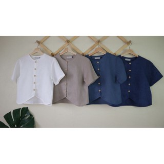 Hawen top in linen100%เสื้อลินินคอกลม