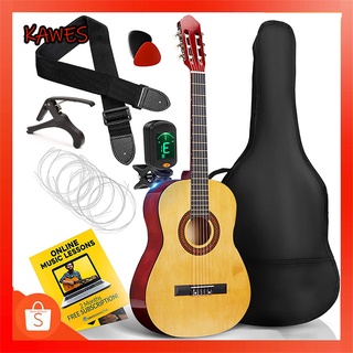 กีต้าร์คลาสสิค กีต้าร์โปร่ง กีตาร์สำหรับมือใหม่30/38นิ้ว นิ้วครบชุด Acoustic guitar เก็บเงินปลายทางได้ติดตั้งสายกีตาร์แล