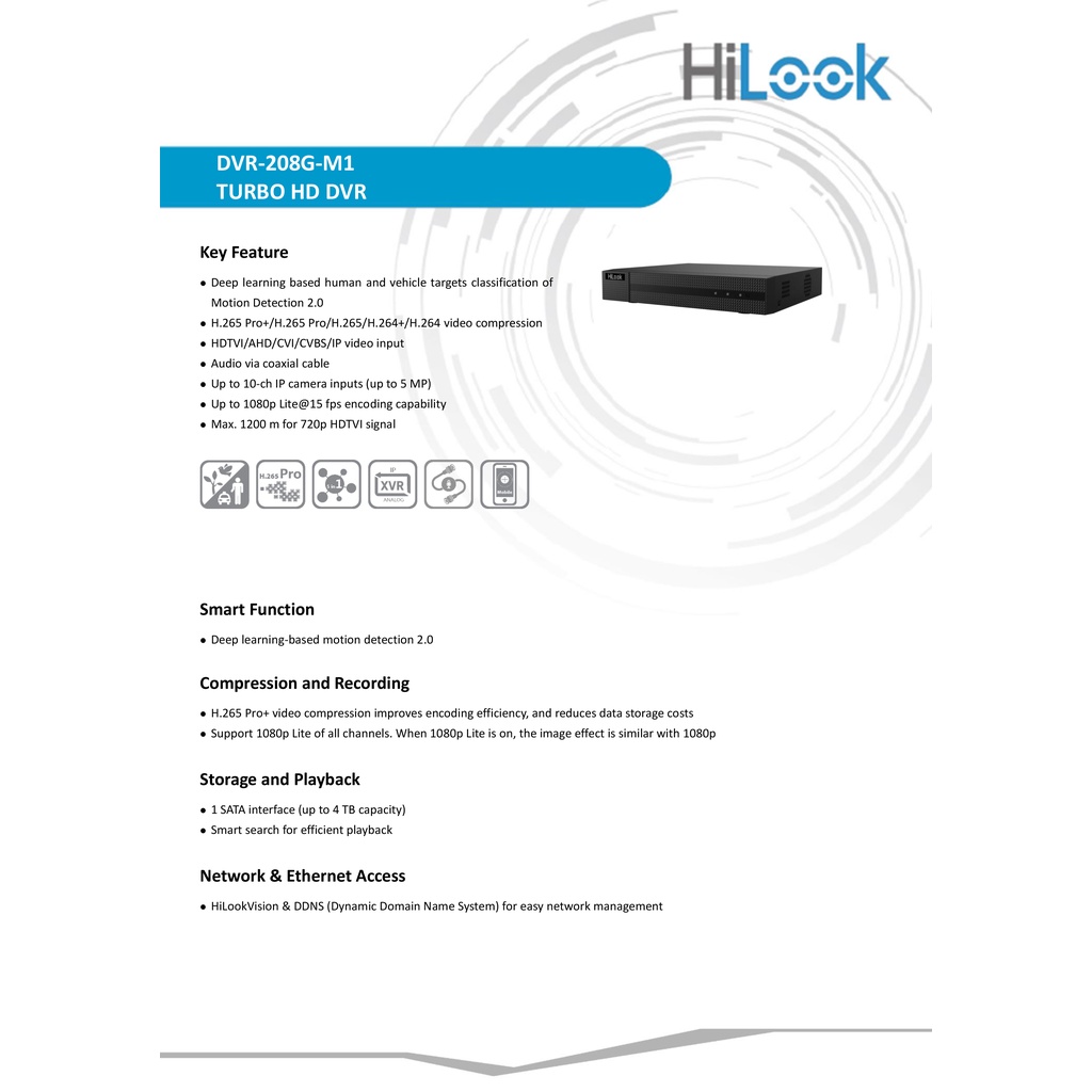 HILOOK เซ็ตกล้องวงจรปิด HD 8 CH DVR-208G-M1(C) + THC-B120-MS (2.8 mm) + อุปกรณ์ติดตั้ง #8