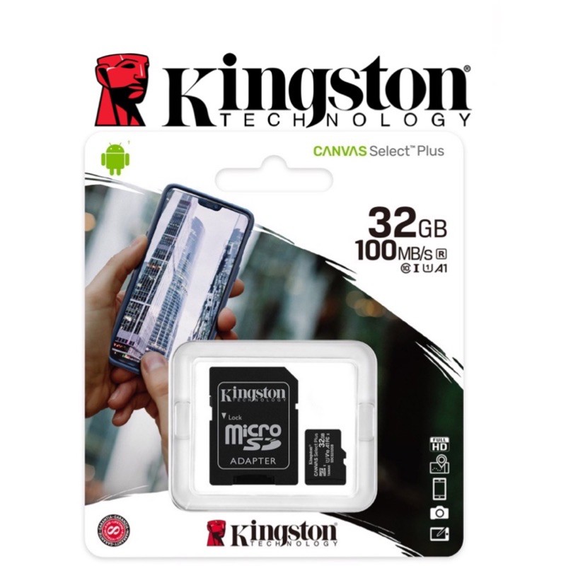 Kingston Micro SD Card 32 GB Canvas Select Plus Class 10 ความเร็ว 100 MB/s MicroSDHC Card + SD Adapter (SDCS2/32GB)