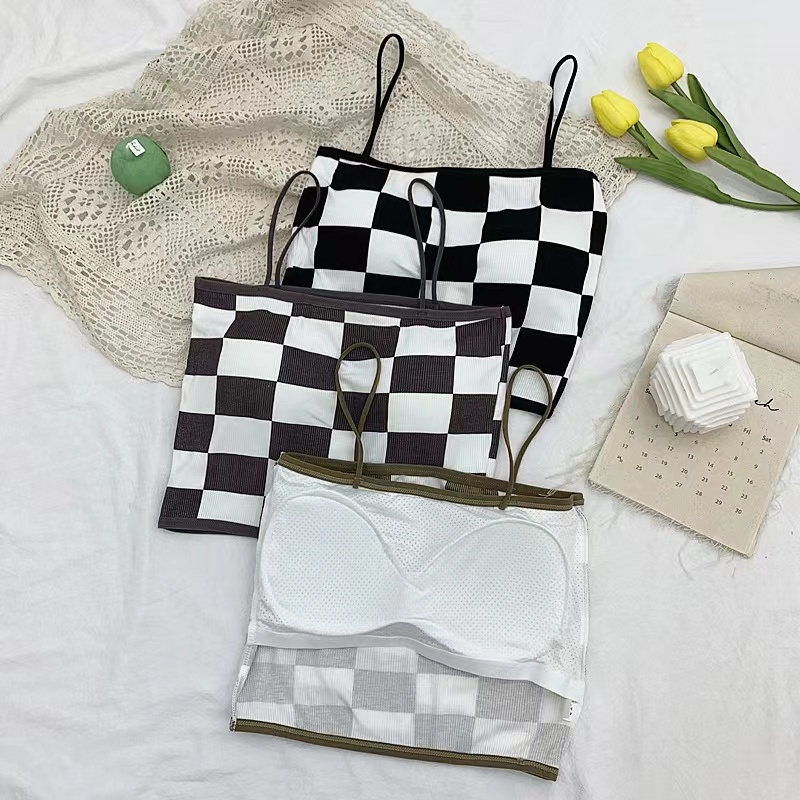 ⭐สินค้ามาใหม่⭐ เสื้อครอปสายเดี่ยวลายสก็อต เสื้อผ้าแฟชั่นไหมพรมสไตล์เกาหลี เนื้อผ้าคุณภาพดีมาก - รูปที่ 6