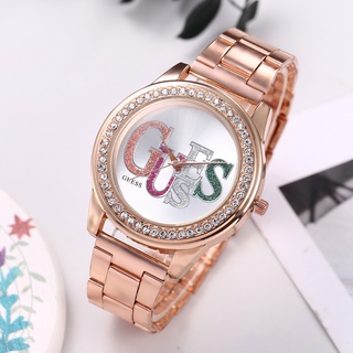 Guess นาฬิกาข้อมือลําลอง สายสแตนเลส ประดับเพชร สีโรสโกลด์ แฟชั่นเรียบง่าย สไตล์นักธุรกิจ สําหรับผู้หญิง