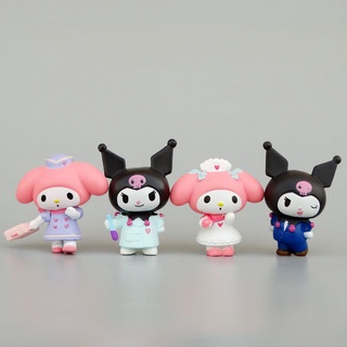 Ready Stock!!! New 4pcs PVC Kuromi My Melody Figure Professional Dress Doctor Toy Playset Cake Topper Decoration