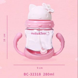 ขวดน้ำหลอดเด้งคิตตี้​ รุ่นแขนจับ​ ความจะ280ml.