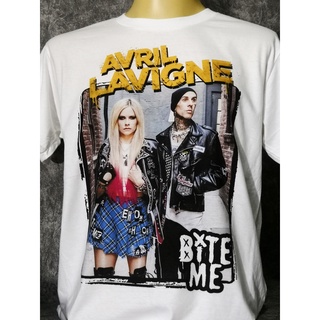 เสื้อยืดพิมพ์ลายเสื้อวงนำเข้า Avril Lavigne Travis Barker Bite Me Blink-182 Transplants Punk Rock Skate Hardcore Style V