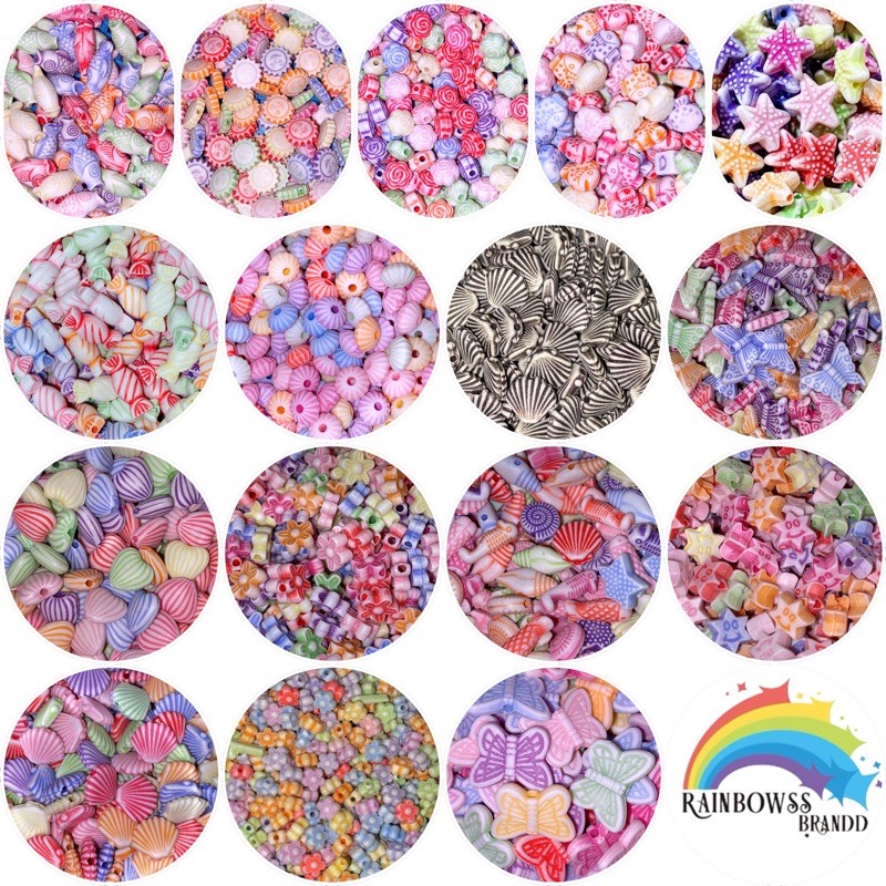 ลูกปัดดอกไม้ ลูกปักหอย สีรวม สีดำ อุปกรณ์Diy ร้อยสร้อย 10 g