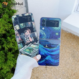 Jiehui เคสโทรศัพท์มือถือแฟชั่น ลาย Van Gogh สามชิ้น สําหรับ Samsung Z Flip5 Z Flip4 Z Flip3