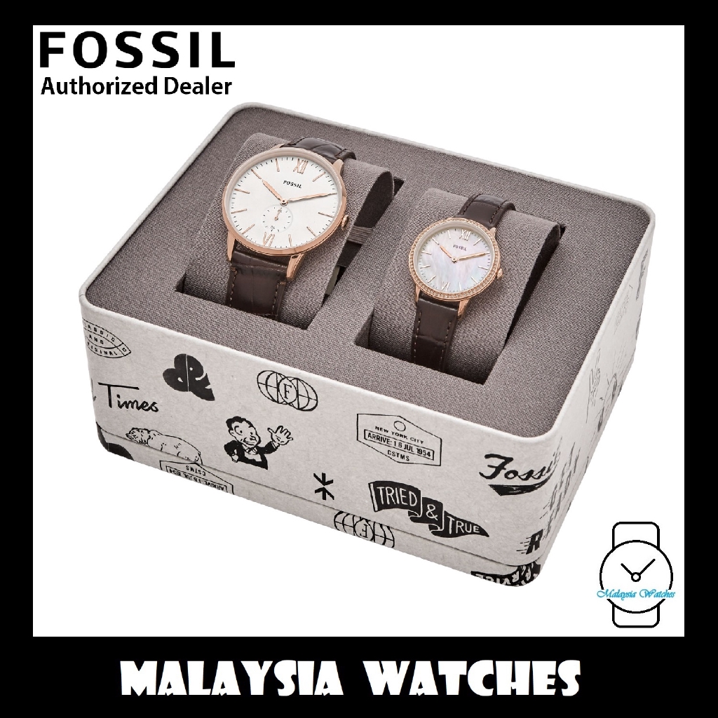 (รับประกันอย่างเป็นทางการ) Fossil FS5564SET His &amp; Her The Andy Andison Brown Leather Watch Set (รับประกันฟอสซิล 2 ปี)