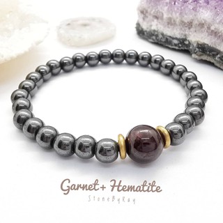 สร้อยข้อมือหินเฮมาไทต์กับโกเมน Hematite+Garnet