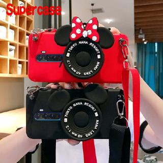 Cute Mickey Minney Camera Case For OPPO Find X2 Realme X50 5G X2 Pro Reno 3 Pro ACE A8 A31 2020 A91 F15 Soft Cover With Lanyard