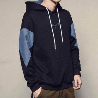 Nitrogen Retro hooded เสื้อกันหนาว เสื้อโค้ทไม่เป็นทางการ เย็บ DENIM แขนยาว sweater