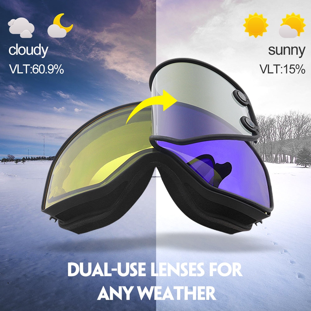 COPOZZ Ski Goggles 2 in 1 with DualUse Lens for Night Skiing