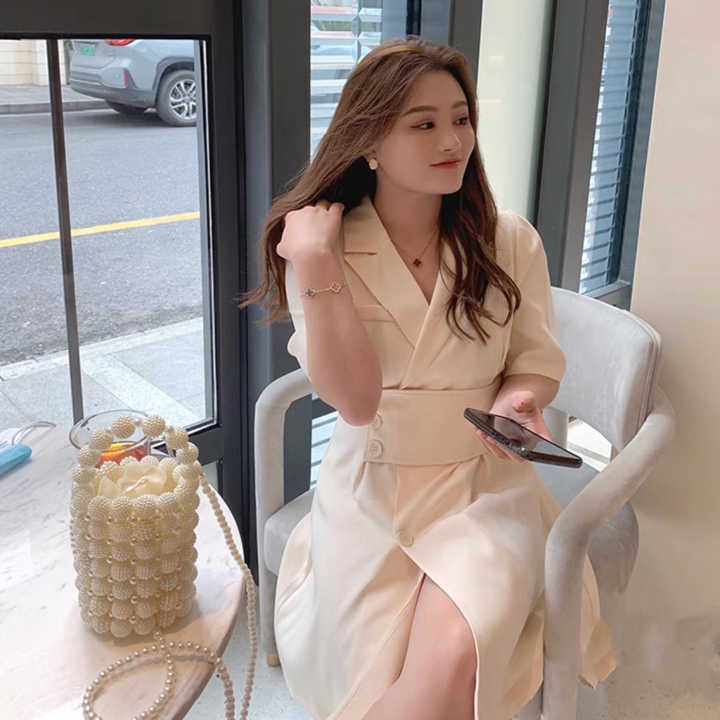 CiCi Plus+(1101)Plussize dress เดรสสั้นกิมมิคกระดุมเก็บเอว พลัสไซส์ทรงสวยมินิมอลหวานๆ - รูปที่ 4