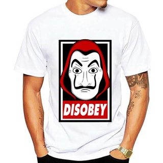 เสื้อขาว - La Casa de Papel Disobey Mask Tops เสื้อยืดเสื้อยืดฟิตเนสเสื้อยืดขนาดบวกสําหรับผู้ชายผู้