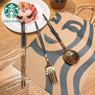 Starbucks ชุดช้อน ส้อม ตะเกียบ สเตนเลส สามชิ้น