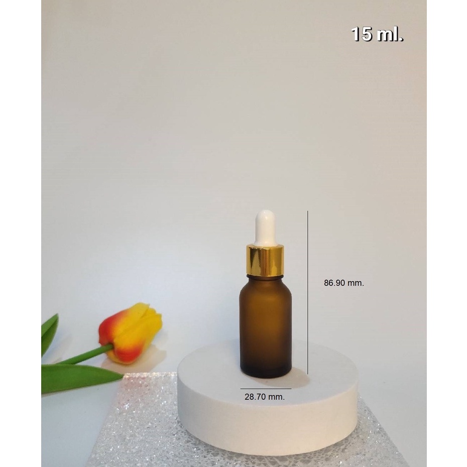 ขวดแก้วพร้อมชุดดรอปเปอร์สีชาขุ่น สำหรับบรรจุน้ำมันหอมระเหย ใส่สารสกัดของเหลว เซรั่ม ขนาด 10ml 15ml เอสเซ้น น้ำหอม