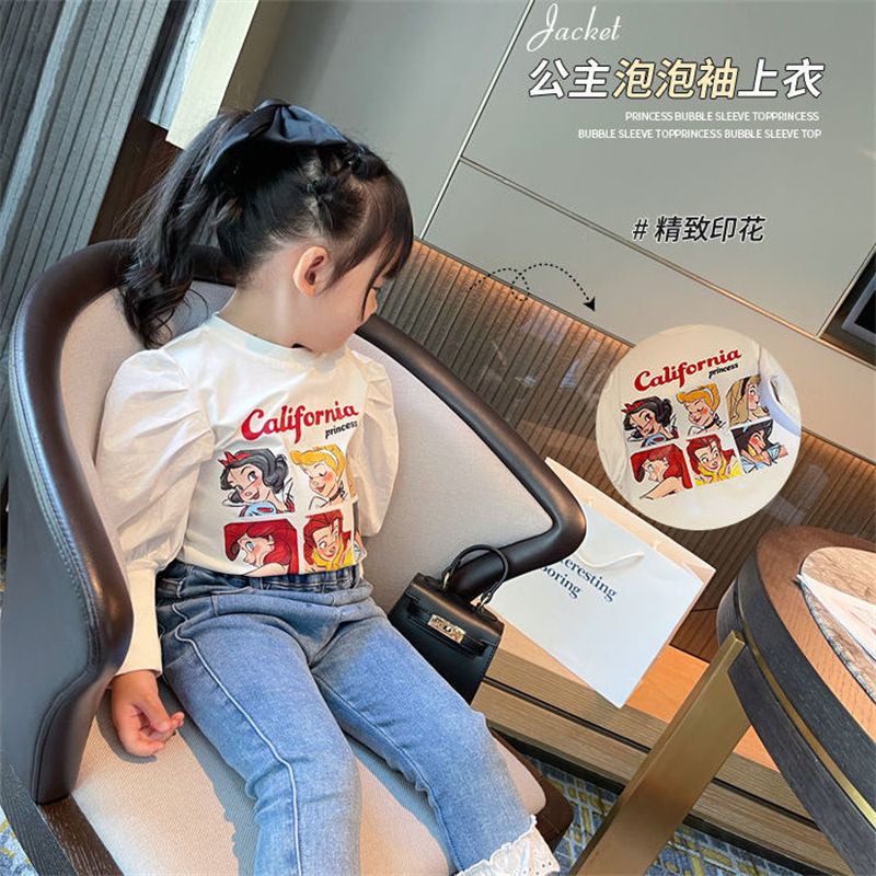 [Y D]160 พร้อมส่ง เสื้อเด็กผู้หญิง เสื้อยืดเเขนยาวเเขนพัฟลายเจ้าหญิงฟรุ้งฟริ้ง