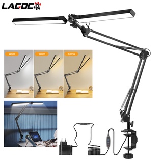 LACOCO LED Folding Metal Desk Lamp Clip On Light Clamp Long Arm Dimming Table Lamp Adjustable