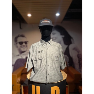 เสื้อเชิ้ต  HARLEY-DAVIDSON Textured Canvas Short Sleeve Shirt, Gray