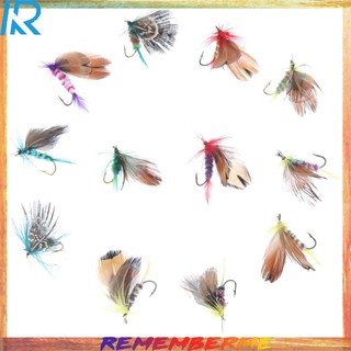 Rememberme🌸12pcs Fly Fishing Lure Set Style Insect Artificial Bait Feather Single Hook