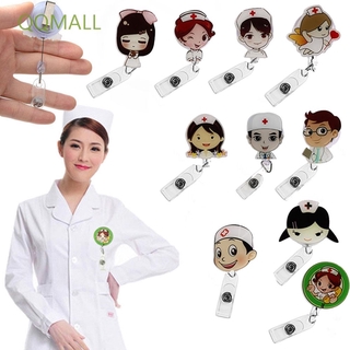 QQMALL 1PC Name Card Holder Cute Office Supplies Badge Holder Clip Badge Reel Clips Retractable ID Name Card Cartoon Nurse Card Holder Clip