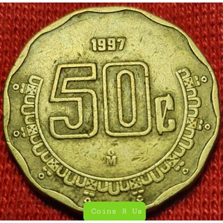 เหรียญต่างประเทศ เม็กซิโก ปี 1997 ชนิด 50 cent ขนาด 22 มม. นกคาบงูสวยผ่านใช้ เหรียญขนาดกลางๆ น่าสะสม