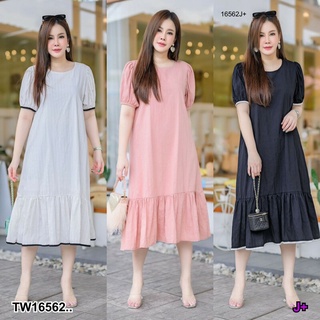 เดรส #สาวอวบ เดรสคอกลม แขนพอง แต่งระบาย MM16562 Dress #chubby girl, round neck dress, puffy sleeves, decorated with frin