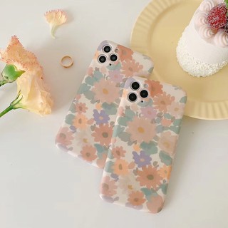 เคสไอโฟน เคสซิลิโคน 11 promax iPhone case เคสนิ่ม เนื้อซิลิโคน for iPhone X XS MAX XR  7+ 8PLUS full cover ดอกไม้โทนส้ม