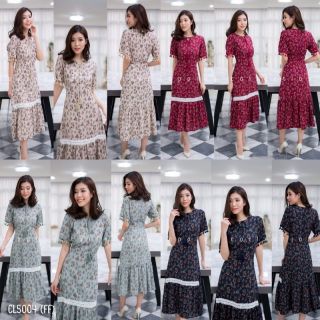 เดรสยาวผ้าหนังกบพิมพ์ลายแขนแต่งพู่ อก 32-36 เอว 26-32 ยาว 46 นิ้ว