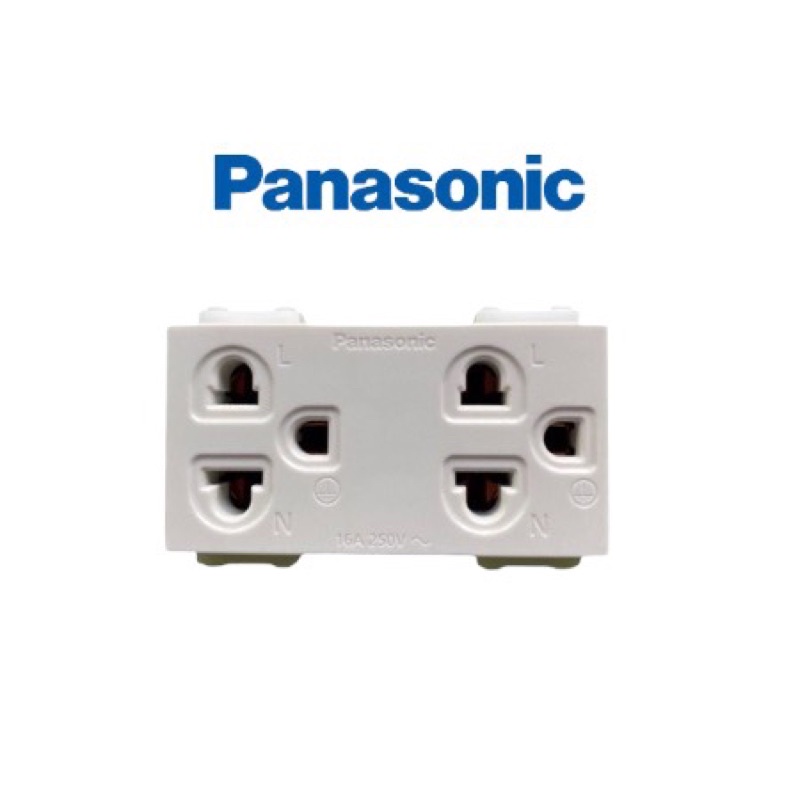 1ชิ้น พานาโซนิค ปลั๊กกราวด์คู่ รุ่นใหม่ Panasonic weg15929 เต้ารับคู่ ขากลมแบนมีกราวด์