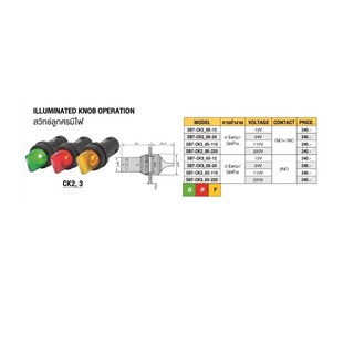 สวิทช์ลูกศรมีไฟ 1NO+1NC 110V สีแดง ( 2 จังหวะ / บิดค้าง ) # SB7-CK2R65-110