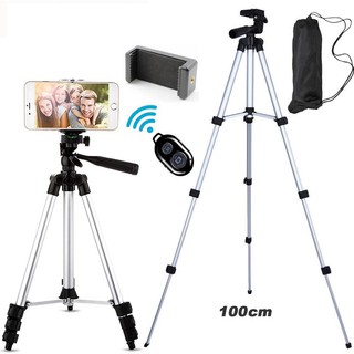 [พร้อมส่ง] ชุด ขาตั้งกล้องเซลฟี่ พร้อมรีโมทบลูทูธในตัว หัวต่อมือถือ รุ่น Tripod （สูงสุด 105cm, ขั้นต่ำ 35cm )ขนาดพกพา