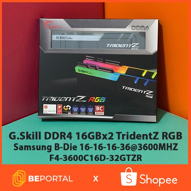 แรมเทพ G.Skill B-Die 16GBx2 3600CL16-16-16-36 1.35v DDR4 TridentZ RGB