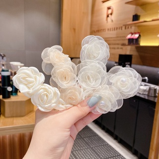 Korean Temperament Camellia Hair Clips White Organza Flower Hairpin Women Fashion Hair Accessories