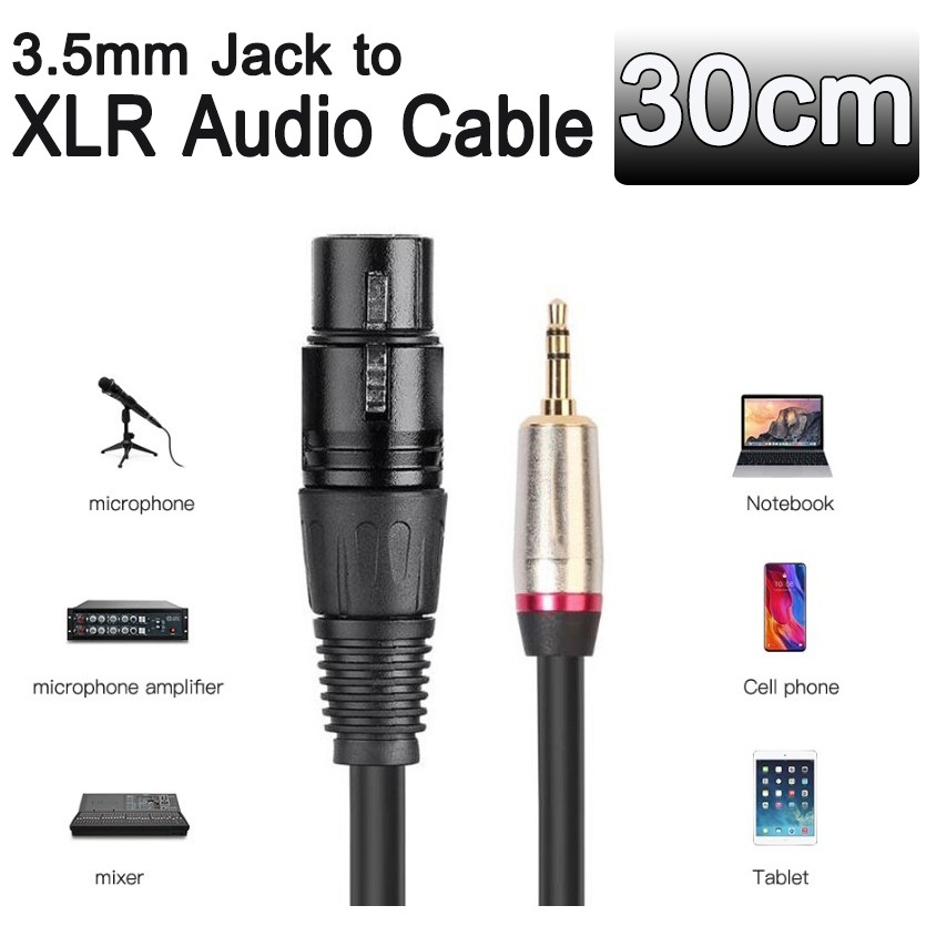 สายไมโครโฟน 0.3M(30cm) XLR 3 Pin (Female) to 3.5mm (Male) Jack to XLR Audio Cable For Microphone Spe