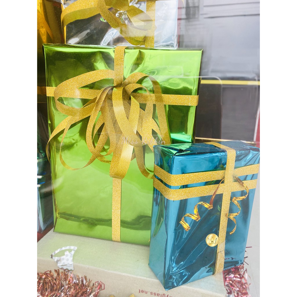 ริบบิ้นพับเหรียญ ริบบิ้นกากเพชร ตราระฆัง เลือกสีได้ ยาว 25หลา