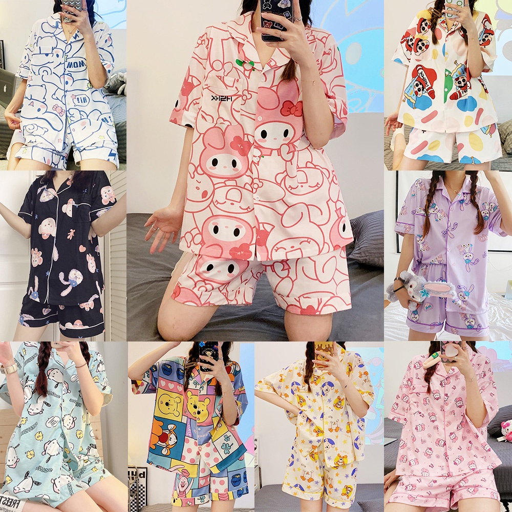 ชุดนอนผู้หญิง ชุดนอนน่ารัก แขนสั้นขาสั้น การ์ตูน ผ้าคอตตอน ผ้านิ่มมาก ...