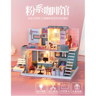 (มีไฟ+ที่ครอบ+เพลง) บ้าน DIY บ้านตุ๊กตา โมเดลบ้าน Mini Doll House บ้านโมเดล