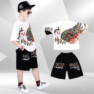 AK [พร้อมส่ง] ชุดเซ็ตเด็กชาย ชุดเซ็ต 2 ชิ้น เสื้อผ้าเด็กผู้ชาย ชุดฮิปฮอป ชุดเด็กโต ชุดน่ารักเด็กโต 4-12 ปี
