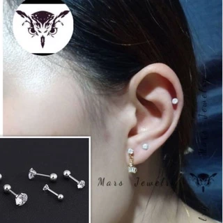 จิวก้านเพชรกลม​ สามเหลี่ยม สี่เหลี่ย ดาว ก้า0.8ยาว 6 mm.ไม่ลอก​ไม่แพ้​ (ราคา 1 คู่ )